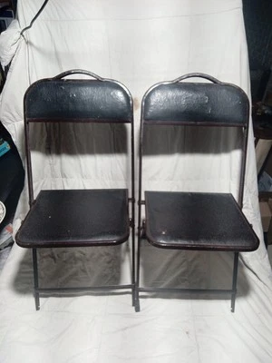 Sillas plegables vintage de metal marrón Gaylo Chicago con asientos acolchados,  Foto 1 de 4