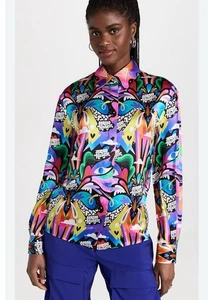 Sergio Hudson Bluse Seide abstrakt Knopfleiste - Bild 1 von 8