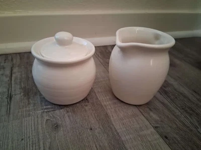 Plain Blank White Glossy Ceramic Sugar and Creamer Set with Lid  - Image 1 of 2