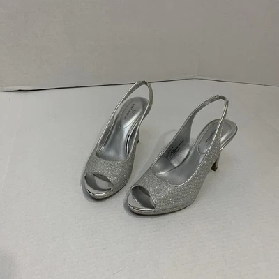 Worthington Glitter Sparkle Peep Silver Peep Toe Sandals Women’s Size 7 - Image 1 of 4