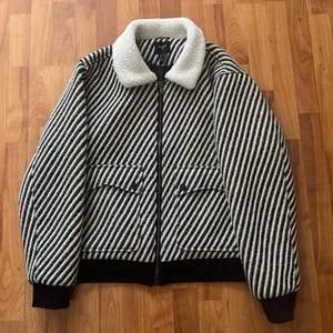 Forever 21 schwarz-weiß gestreifte Sherpa Winterjacke Herren Large " - Bild 1 von 4