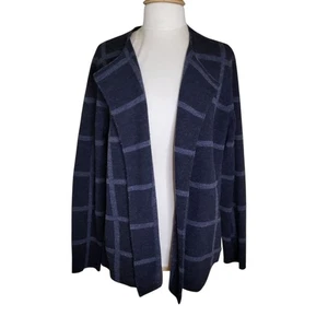 Chaqueta Suéter de Lana Frente Abierto Eileen Fisher L Gris Carbón Cuadros Ventana - Imagen 1 de 5