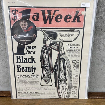 Vintage 1920 Haverford Cycle Black Beauty Bicycle Advertisement Color Firestone - Image 1 of 4
