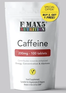 100 x Caffeine 200mg Tablets - 100% Pure Pharmaceutical Grade Plus Energy Pills - Picture 1 of 7