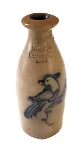 1990 Rowe Pottery/Cambridge WI/Bottle/Cobalt Slip Bird/8.5" Tall x 3.5" Diameter - Picture 1 of 9