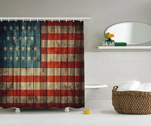 USA Flag Patriotism Painted Old Wooden Looking Background Design Shower Curtain - Picture 1 of 1