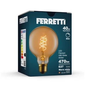 Ferretti - G80 Amber Globe E27 LED Spiral Filament dimmbar Leuchtmittelpaket - Bild 1 von 4