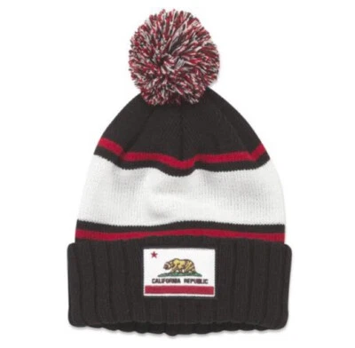GORRO POM TEJIDO AGUJA AMERICANA OSO REPÚBLICA DE CALIFORNIA NEGRO ROJO MARFIL NUEVO SIN ETIQUETAS Foto 1 de 4