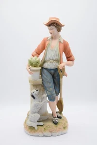 Large Vintage Porcelain Figurine Andrea by Sadek Young Man w a Dog 15.5" Japan - Picture 1 of 10