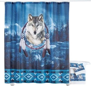 Wolf Dreamcatcher Southwest Border Shower Curtain 70" x 70" - Picture 1 of 4