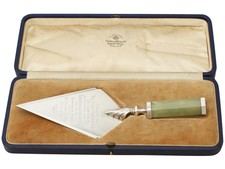 Antique Sterling Silver and Agate Handled Presentation Trowel Art Deco 