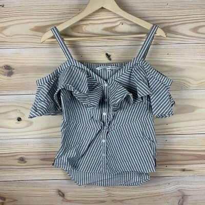 Blusa a rayas gris sin mangas con volantes y hombros descubiertos con barba Veronica para mujer Foto 1 de 4