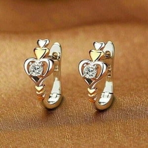 2.00 Ct Round Cut Simulated Diamond Heart Hoop Earrings 14K Two-Tone Gold Plated - Picture 1 of 4