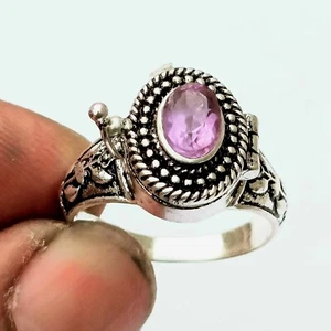 Blue Amethyst Gemstone Poison Ring925 Sterling Silver Jewelry Handmade Box Ring. - Picture 1 of 4