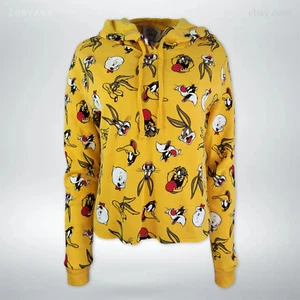 Looney Tunes Crop Top Hoodie Bugs Bunny & Friends | Yellow Mustard | M (42) - Picture 1 of 5