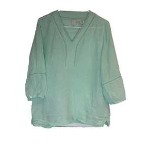 Joie Women's Medium Light Green 100% Linen Blouse Coastal Nautical - Picture 1 of 7