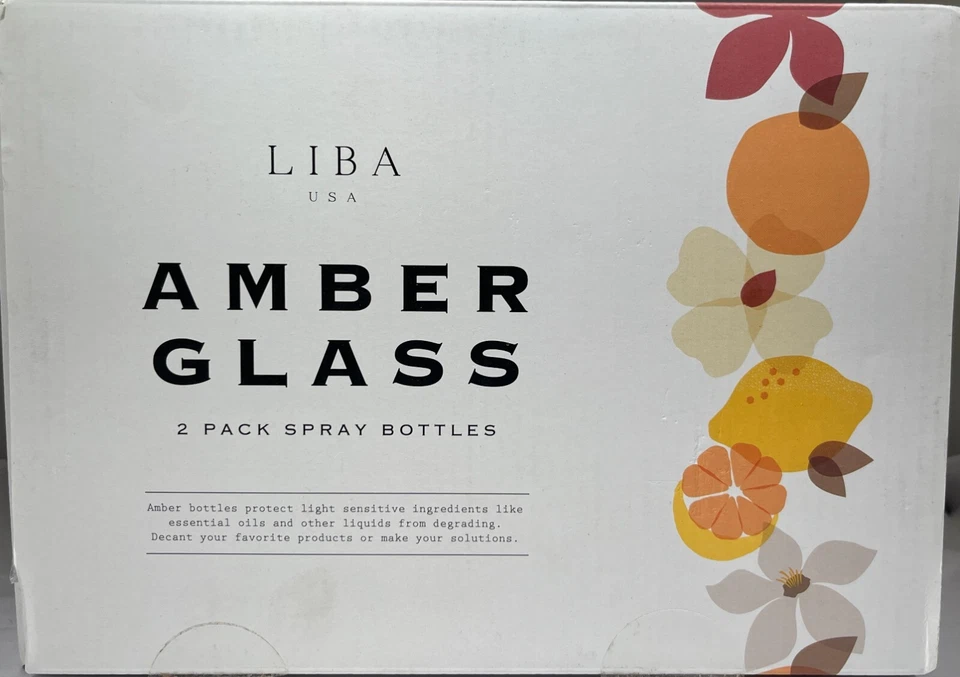 LiBa Amber Glass Spray Bottles 2 Pack 16 oz 2 Count (Pack of 1) 2PK