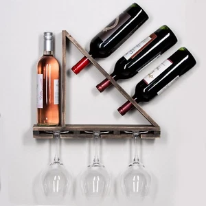 Wall Mounted Wine Rack with Glass Holder - Wood Wine Wall Hanging Mounted Holder - Picture 1 of 6