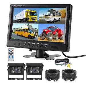 9" QUAD SPLIT MONITOR SCREEN REVERSE BACKUP CCD CAMERA SYSTEM FOR BUS TRUCK RV - Picture 1 of 12