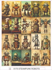 STEAMPUNK ROBOTS -  COMPLETE SHEET OF 20 STICKERS - Picture 1 of 1