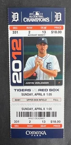 Boleto de los Medias Rojas de Boston vs Tigres de Detroit 4/8/12 Prince Fielder's 1,000th Hit - Imagen 1 de 2