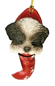 Shih Tzu puppy in Stocking Hanging Ornament Pet Pal Figurine Mini Pup Dog - Picture 1 of 11