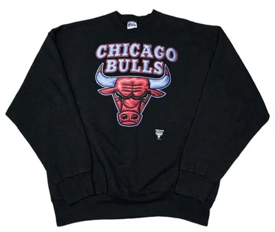 Vintage 90s Chicago Bulls Sweatshirt Jumper Mens Size XL Black Pro Player USA  - Image 1 of 4