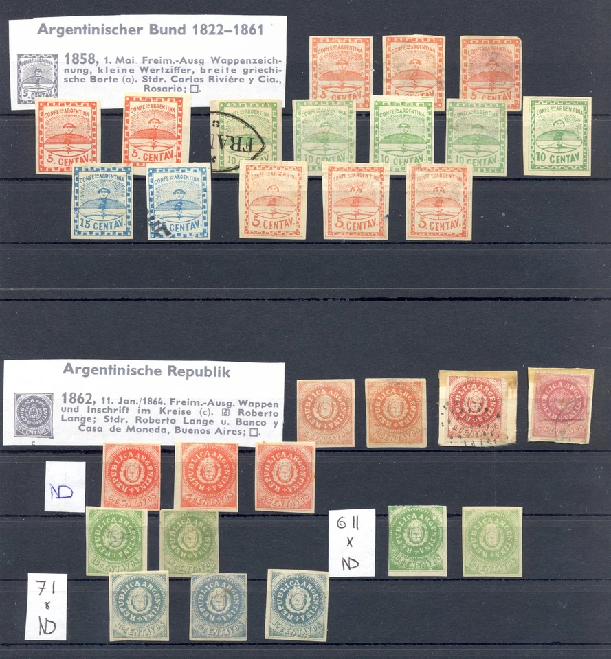 ARGENTINA 1858/62 -29 ST. */(*)/0 -INCL 8 x REPRINT - MOST VF  - Image 1 of 1
