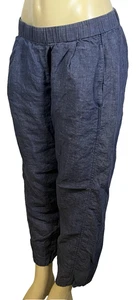 Eileen Fisher Pantalone Donna Blu Medio Lino Biologico Pull On Cropped Conico - Foto 1 di 9