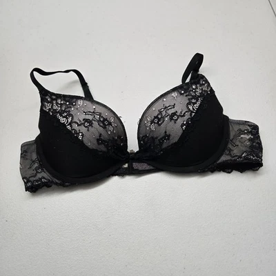 Victoria's Secret Women Bra 34B Black Padded Demi Lace Underwired READ - Image 1 of 4
