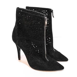 Barbara Bui Black Suede Laser Cut Stiletto Heel Ankle Boots Booties Designer 6.5 - Picture 1 of 7