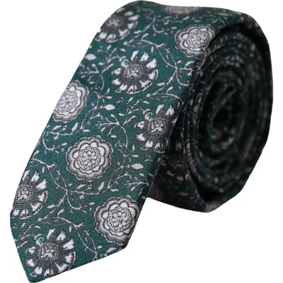 Auténtica corbata ajustable de seda con estampado floral verde Dolce & Gabbana para hombre Foto 1 de 4