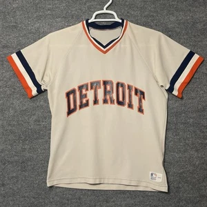 Vintage 1980's Detroit Tigers Jersey Shirt Mens Size Large Sand Knit Made In USA - Picture 1 of 7