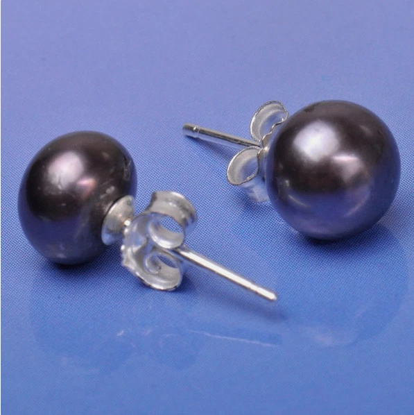 Par de pendientes de perlas inferiores negras genuinas de Tahití de 12 mm plata Foto 1 de 1