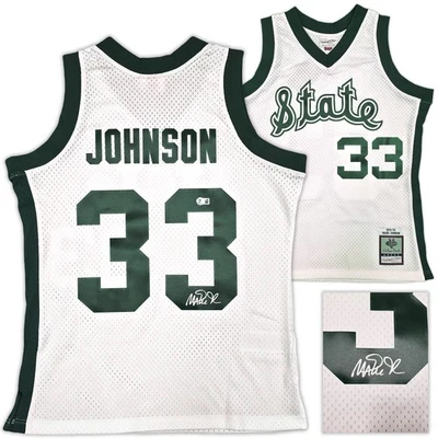 Michigan State Magic Johnson Auto White Mitchell Ness College Jersey XL Beckett - Image 1 of 4