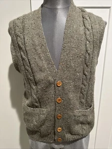 Eleven Sixty Six Mens Vest Sweater Large Taupe Sleeveless Button Up Cable Grampa - Picture 1 of 8