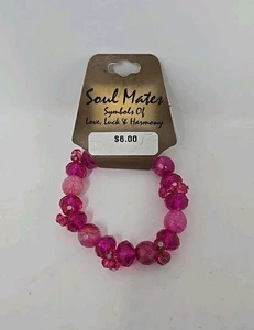 Pink And Magenta Beaded Bracelet Soul Mates Symbols Of Love, Lucky, & Harmony - Picture 1 of 2