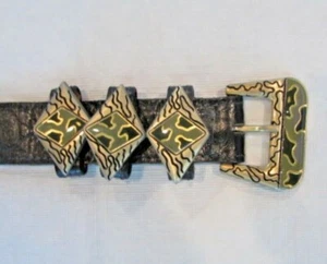 MZ Men's 30" Black Belt with Camouflage Metal Pieces Top Grain Leather - Picture 1 of 4