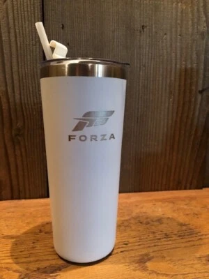 Vaso Forza Motorsport plateado y blanco aislado de acero inoxidable 24 oz sin BPA Foto 1 de 2