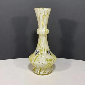 Franz Welz Vaso Bud Smaltato Giallo Limone e Bianco Splatter Arte Vetro 6 Pollici - Foto 1 di 9