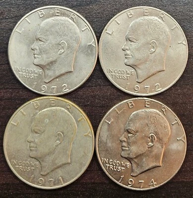 Lote de 4 dólares EISENHOWER “IKE” 1971, 1972, 1972-D e 1974 - Imagem 1 de 2