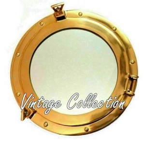 15" Brass Maritime Porthole Round Window Glass Nautical Boat Ship Port Mirror - Picture 1 of 3