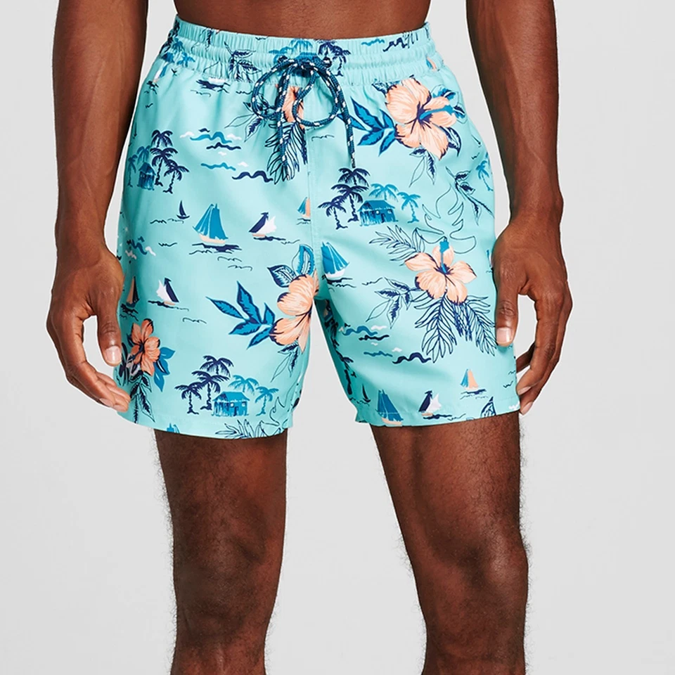 Men's Island Print Swim Trunks Green - Merona  Men's XXL NEW - Imagem 1 de 3