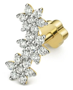 9CT HALLMARKED YELLOW GOLD FLOWERS 0.24CTS NATURAL DIAMOND EAR CARTILAGE STUD - Picture 1 of 5