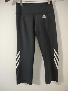 Adidas Girl's Black White 3 Stripe Capri Pants Athletic Climalite Size S * * - Picture 1 of 11