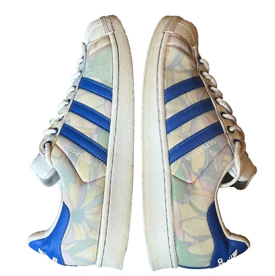 Adidas Superstar Trainers Blue White Floral Fabric Womens 10 UK 8.5 EU 42 2/3 - Image 1 of 4