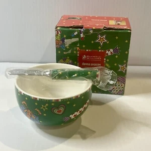 Maxwell & Williams Donna Sharam Wonderland Christmas Dip Bowl & Spreader Green - Picture 1 of 6
