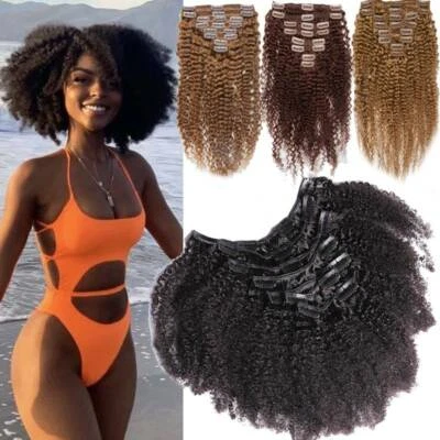 Extensiones de cabello humano rizado afro rizado con clip grueso 8 piezas 4B 4C Foto 1 de 4