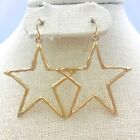 Hammered Star Dangle Earrings - Silver Or Gold Plated (1.75x2.25in)