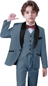 Boys Suit 3 Piece Formal Shawl Lapel Wedding Suits for Boys Slim Fit Kids Tuxedo - Picture 1 of 30